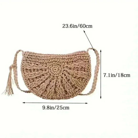 Minimalist Straw Half Round Shoulder Bag - Picture 3 of 4